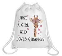WZMPA Giraffe Drawstring Backpack Giraffe Lover Gift Just A Girl Who Loves Giraffes Drawstring Travel Bag Animal Lover Gift, Who Loves Giraffes, Mid Size, Classic