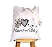 WZMPA Ice Skating Cosmetic Make Up Bag Figure Skating Inspired Gift Peace Love Skating Makeup Zipper Pouch Bag Skating Ice Merchandise, Peace Skating Tote