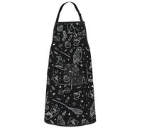WZMPA Magic Wizard Kitchen Apron With Pockets Spooky Witch Gift Gothic Magic Adjustable Apron For Cooking Baking Grilling, Black, M
