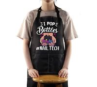 WZMPA Nail Tech Cooking Apron - I Pop Bottles Technician Gift, Adjustable Apron for Stylist, Inspired Gifts, Nail Tech Black, Medium
