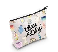 WZMPA Pottery Cosmetic Makeup Bag Ceramic Artist Gift Clay All Day Zipper Pouch Travel Bag For Pottery Teacher Student, Clay All Day, Fit