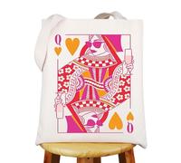 WZMPA Queen Of Hearts Poker Tote Bag - Gambling Theme Gift with Playing Card Design, Queen Hearts Tg, 14.56 x 12.59 x 0.47 inches