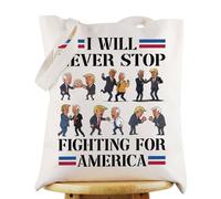 WZMPA Trump Fans Tote Bag 2024 Trump Inspired Gift I'll Never Stop Fighting To Save America Trump Reusable Grocery Bag (I'll Never Stop TG)