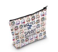 WZMPA Wolf Themed Cosmetic Bag Howling Wolf Lover Gift My Spirit Animal Is A Wolf Makeup Zipper Pouch Bag Animal Lover Gift, Wolves Spirit F, Fit