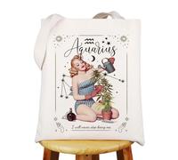 WZMPA Zodiac Sign Canvas Tote Bag 12 Constellation Inspired Gifts Horoscope Astrology Shoulder Bag Zodiac Constellation Merch, Aquarius Tg, Fit