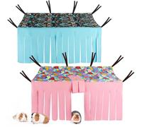 Wznnlt 2 Pack Guinea Pig Hideout and Hammock 27x14 Inch,Four-sided Fringes, Square Top Small Animal Hideaway, Washable Hides for Guinea Pig, Hamster, Squirrel (Pink+Blue)