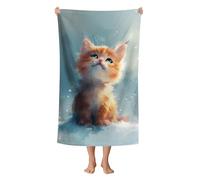 WZOMT Cute Cat Beach Towel, Microfiber Orange Cat Towels for Cats Lovers, Oversized Cats Bath Towel for Kids Girls, Quick Dry Sandproof Kitty Kitten Pool/Swim/Travel Towel, 32x52 Inch