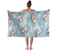 WZOMT Microfiber Otter Beach Towel Cute Sea Otter Light Blue Bath Towel, Otter Beach Blanket Towel for Women Girls Kids, Soft Lightweight Sandproof Pool Towel for Travel Swim, Oversized 32X52