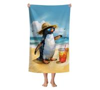 WZOMT Microfiber Penguin Beach Towel, Cute Penguin with Sunglasses Summer Beach Print Towels for Kids Boys Girls, Funny Quick Dry Absorbent Bath Towel for Swim/Surf, Oversized 32x52 Inch