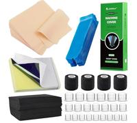 WZPB Tattoo Practice Kit for Beginners - Realistic Training Set with 10 Fake Skin, 50 Transfer Paper, 300 Ink Caps, 200 Pen Machine Covers, 4 Grip Tapes & 50 Dental Bibs