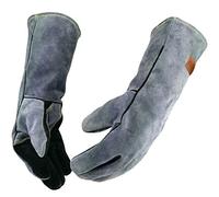 WZQH 16 IN,932℉,Leather Forge Welding Gloves Double Extra Large, Heat/Fire Resistant,Mitts for BBQ,Oven,Grill,Fireplace,Tig,Mig,Baking,Furnace,Stove,Pot Holder,Animal Handling Glove. 2XL, Black-gray