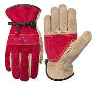 WZQH Leather Work Gloves for Women, Large Glove for Gardening, Tig/Mig Welding, Construction, Chainsaw, Farm, Ranch, etc. Cowhide, Cotton Lined, Utility, Firm Grip, Durable. Rose Red - Grey L