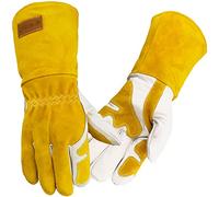 WZQH Professional MIG/TIG Welding Gloves extra Large, Reinforced Palm & Thumb & Index Finger, Seamless Forefinger, Top Grain Leather Cowhide, Comfort and Flexible, 14 IN, Yellow-white, L