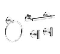 WZRUA 4 Pieces Bathroom Accessories Set, 304 Stainless Steel Toilet Paper Holder,Towel Ring and 2 Pieces Towel Hooks,Wall Mounted (Chrome)