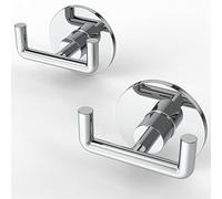 WZRUA Self Adhesive Hooks,Chrome Stainless Steel Bathroom Towel and Coat Hooks, Robe Hook Sticky Extra Strong(2 Packs)