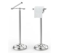 WZRUA Toilet Roll Holder Free Standing, Brushed Nickel Stainless Steel Toilet Roll Holder Stand, Double Post Pivoting Toilet Paper Holder Standing, Anti-slip Weighted Pedestal