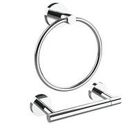 WZRUA Toilet Roll Holder & Towel Ring, 2pcs Bathroom Accessories Set Wall Mounted, Stainless Steel Toilet Paper Holder and Hand Towel Holder for Bathroom and WC (Chrome)