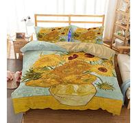 WZSZSA Duvet Cover Bedding Set 3 Pieces Single Bed Van Gogh sunflower 3D Printed,with 2 Pillowcases Zipper Closure Design Microfiber Duvet Cover Bed Set Anti-allergic 53x79 inch