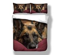 WZSZSA Duvet Cover Set Double 3D Printed Animal german shepherd Bedding Set 3 Pieces,with 2 Pillowcases Zipper Closure Design Easy Care Microfiber Duvet Cover Bed Set Anti-allergic