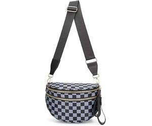 WZTFWCHSTH Crossbody Bag, Checkered Crossbody Bags for Women, Black And White Nylon Checkered Crossbody Bum Bag, for Women Roomiest Crossbody