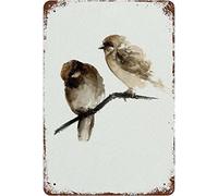 WZVZGZ Birds Watercolor Brown Sparrow Natural Metal Tin Retro Sign Vintage Metal Wall Plaque Art Sign Man Cave Club Bar Cafe Pub Tin Sign Home Decor 12x16 Inch