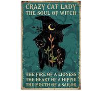 WZVZGZ Crazy Cat Lady The Soul of Witch Retro Metal Tin Sign Vintage Sign for Home Coffee Wall Decor-6x8 inches