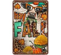 WZVZGZ Creative Tin Signs Hay Fall Cow Funny Novelty Metal Sign Retro Wall Decor for Home Gate Garden Bars Restaurants Cafes Sign Gift 5.5x8 Inch