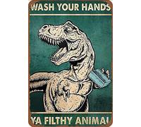 WZVZGZ Little Dinosaurs let You wash Your Hands-Wall Art Nostalgic tin Sign-Bathroom Poster Farmhouse Wall Decoration-Retro tin Wall Metal-siding bar Family Poster Sign 6x8 inches