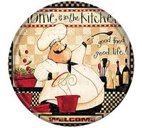 WZVZGZ Metal Round Tin Sign Chef Antique Tin Sign Rustic Wall Decor Metal Wall Plate Vintage Tin 12x12inch