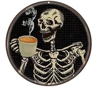 WZVZGZ Metal Tin Sign Circle Round Sign,Coffee Because Murder Is Wrong Skull Retro Black Wall Art Poster Gift Suitable for Home and Kitchen Bar Man Cave Cafe Garage Decor Retro Vintage 12x12 Inch