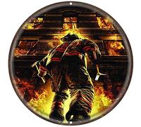 WZVZGZ Metal Tin Sign Circle Round Sign Fireman Fear is a Reaction Courage is a Decision Retro Metal Round Tin Signs Decor Wall Art Posters Gifts for Door Plaque Home Bars Clubs Cafes, 12x12 Inch
