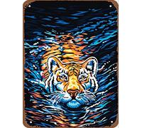 WZVZGZ Metal Tin Signs-Colorful Tiger Swimming Over in The Water -Super Durable Custom Metal Tin Signs Vintage Wall Decor Home Bathroom Garden Kitchen Art Sign 5.5x8 Inch Rusty for Any Occasion