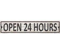 WZVZGZ Open 24 Hours Tin Metal Sign Vintage Sign Metal Plaque Bar Pub Poster Wall Decoration Antique Metal Aluminum Sign 16" X 4"