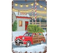 WZVZGZ Retro Metal Aluminium Tin Sign,Home for Christmas Station Wagon Tree,Vintage Home Wall Decoration Cave Bar Office Kitchen Living Bedroom Courtyard Decoration Sign 8x12 Inch
