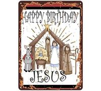 WZVZGZ Retro Metal Tin Sign - Vintage Art Poster Plaque,Happy Birthday Jesus,Funny Modern Art Plate Mural Cafe Store Club Bedroom Bathroom Novelty Retro Parlor Courtyard Wall Decor 8"x12"Inch