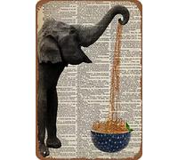 WZVZGZ The Happy Life of Thai Animal Elephant-Wall Art Nostalgic tin Sign-bar Decoration Vintage Dictionary Book Page-Vintage tin Wall Metal-siding bar Family Poster Sign 6x8 inches