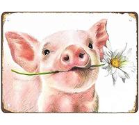 WZVZGZ Vintage Aluminum Tin SignThe Pig Bites The Flower ,Retro Decor Sign Wall Poster for Men Cave Garage Home Bars Pubs Funny Sarcastic Metal Tin Sign 6" x 8"Vintage Rusty Inch