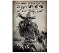 WZVZGZ Vintage Metal Tin Sign Into The Saddle I Go to Lose My Mind Find My Soul Hippie Soul Tin Sign Poster Vintage Metal Signs for Bar Music Club Man Cave Room Wall Decor 8x12 Inch