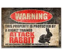 WZVZGZ Vintage Metal Tin Sign Rabbit Sign Funny Attack Bunny Sign Warning Danger Indoor/Outdoor Home Bar Coffee Kitchen Wall Decor 8x12 Inch