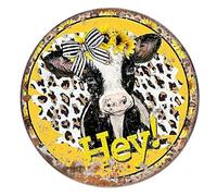 WZVZGZ Vintage Style Round Tin Sign Round Metal Tin Sign Hey Cow Sign Cow Sign Farmhouse Sign Corridor Sign Leopard Metal Sign Outdoor Indoor Wall Panel Retro Metal Round Tin Signs 12x12 Inch