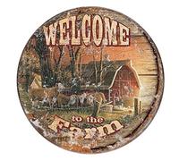 WZVZGZ Vintage Style Round Tin Sign Round Metal Tin Sign Rustic Wall Decor Welcome to The Farm Round Metal Sign Plaque Metal Sign Metal Decor Wall Sign Wall Decor Door Plaque TIN Sign 12x12 Inch