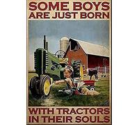 WZVZGZ Vintage Tin Metal Sign Some Boys are Just Born with Tractors in Their Souls Retro Wall Art Decor Iron Painting for Home Kitchen Cafe Pub Sign 8x12 Inch Plaque