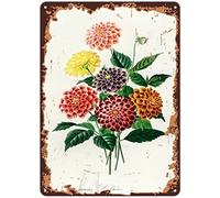 WZVZGZ Vintage Wall Metal Poster,Vintage Dahlia,Dahlia,Flower Metal Poster Plaques for Home Living Room Kitchen Cafe Bar Wall Decor Tin Sign Metal Signs Vintage 8x12 Inch Vintage Wall Home Decor