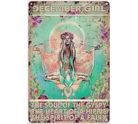 WZVZGZ Wall Hanging Plaque Vintage Metal Sign Tin Yoga Metal Tin Sign,December Girl The Soul of The Gypsy The Heart of A Hippie The Spirit of A Fairy,Wall Art Sign Wall Decor 5.5x8 Inch