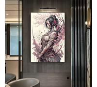 WZXGHE Japanese Samurai Poster, Woman Samurai Portrait Art Print Poster, Modern Living Room Bedroom Wall Decorative Pictures Unframed (D, 60 x 80 cm)