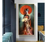 WZXGHE Japanese Woman Samurai Art Print, Red Samurai Portrait, Large Canvas Wall Decor, Living Room Bedroom Poster, Unframed (40 x 120 cm)