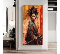 WZXGHE Japanese Woman Samurai Pictures, Red Samurai Portrait Art Print Poster, Large Samurai Wall Decorative Pictures, Modern Living Room Bedroom Poster Unframed (B, 40 x 120 cm)