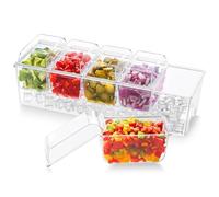 Wzxhew Ice Chilled Condiment Caddy with 5 Containers, Server Tray with Lids, Serving Tray Platter with Removable Dishes Snack Box for Salad Bar, Fruit, Pizza, Fruit, Buffets, Party Accessories