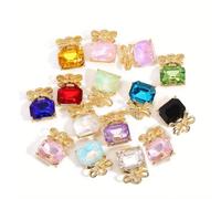 WZXHYS 15pcs Multicolor Square Charms with Bow for DIY Jewelry Making - Necklace, Bracelet & Hair Accessory Crafting Kit, S, Acrylic, crystal