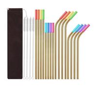 Wzxksoac 1 Set- Stainless Steel Straw Set Silicone Mouth Portable Metal Straw Brush Easy Install Easy to Use, Gold